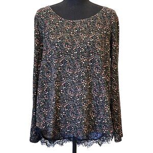 micro floral long sleeve tunic bow back lace trim XL Lauren Conrad